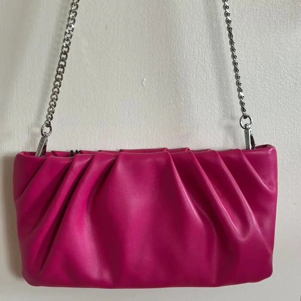 Steve Madden Gathered Fuchsia Clutch with Silver Chain Strap